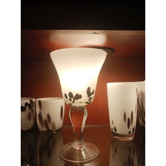 Murano Martini Drinking Glass Handblown WHITE BROWN Spots Art Deco Bareware VNT - Picture 7 of 11